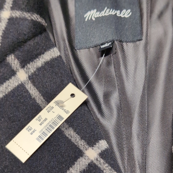 Madewell Womens Hollis Double Breasted Black White Peacoat Windowpane Check Sz L - Picture 2 of 7